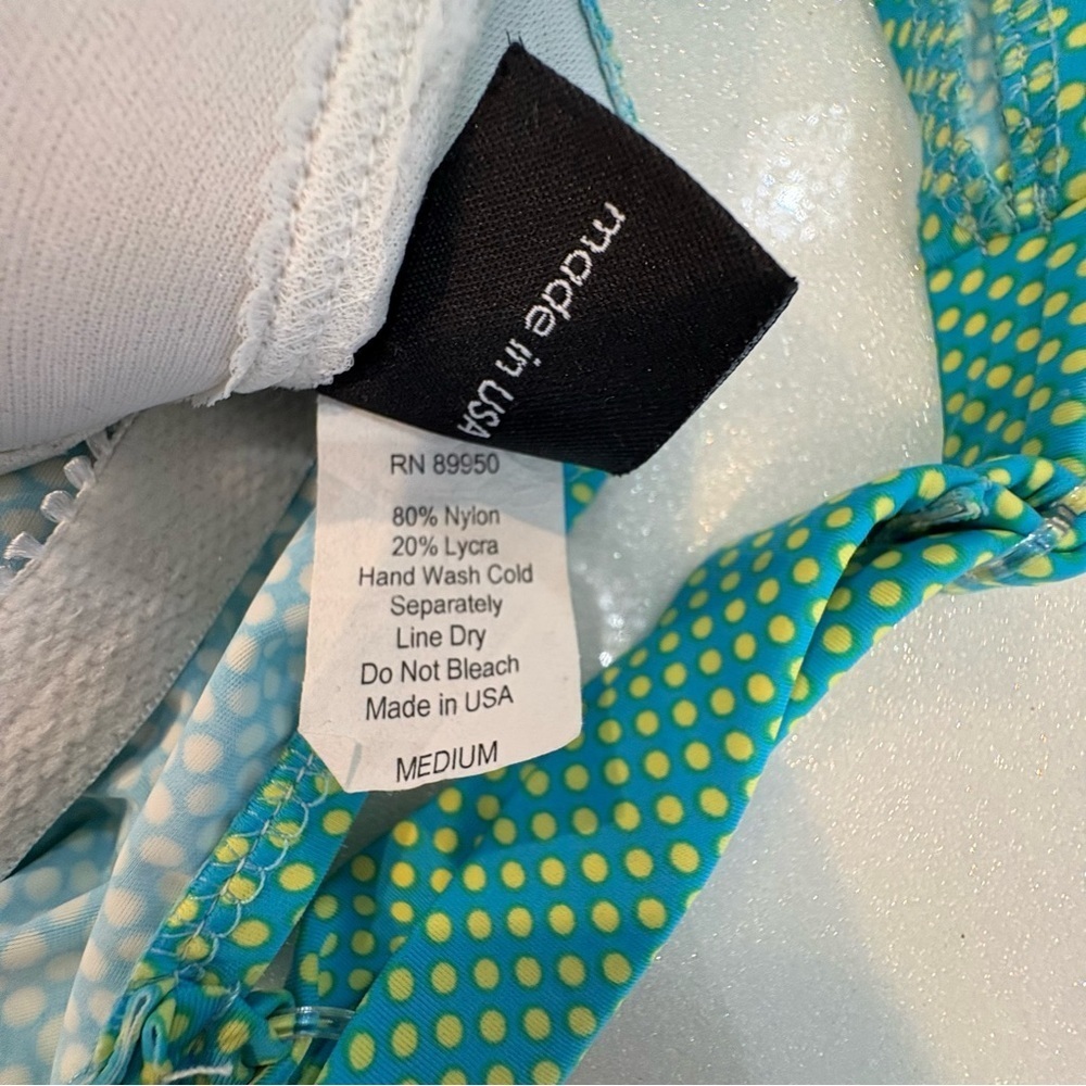Prego Swimsuit Tank Top Teal Lime Green Polka Dots Cinch On Sides Made In USA - Picture 7 of 10